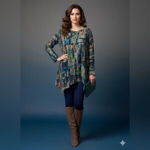 Et'Lois Abstract Art Asymmetric Tunic Top - Size S